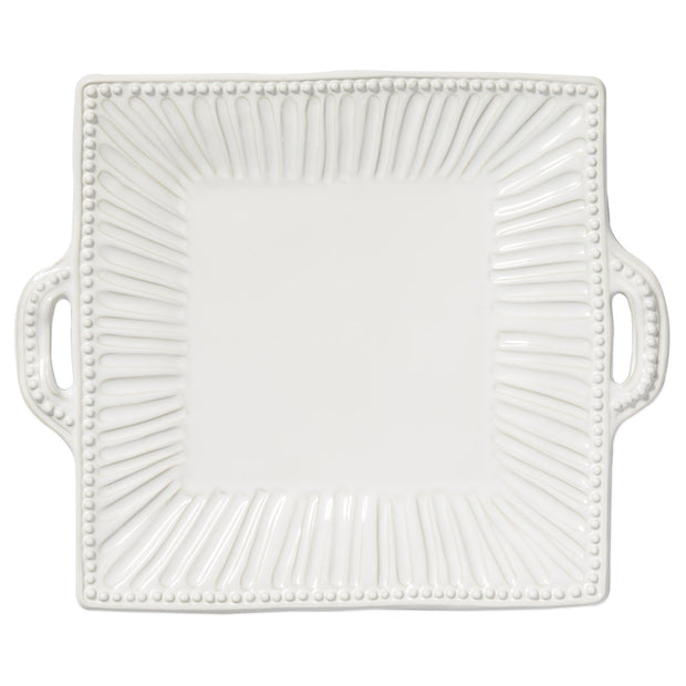 Vietri Incanto Stone White Stripe Handled Square Platter Dinnerware Vietri 