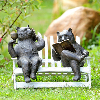 SPI Garden Hipster Bears on Bench Sculpture Sculptures SPI 