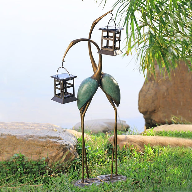 SPI Garden Stylized Crane Pair LED Lanterns Sculptures SPI 