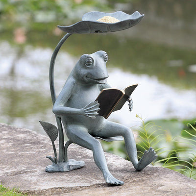 SPI Garden Reading Frog Birdfeeder with LED Light Sculptures SPI 