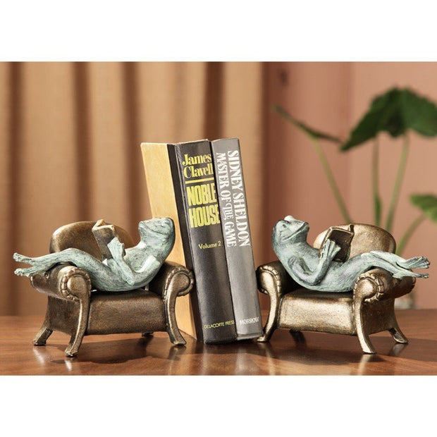 SPI Home Frog Reading on Sofa Bookends Sculptures SPI 