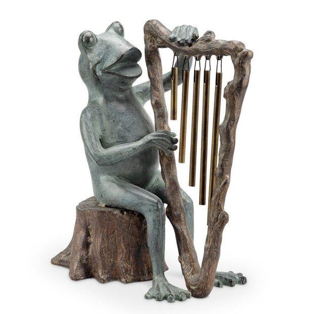 SPI Garden Frog & Harp Tube Windchime Statue Sculptures SPI 
