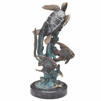 SPI Gallery Single Sea Turtle With Fish Sculpture Sculptures SPI 