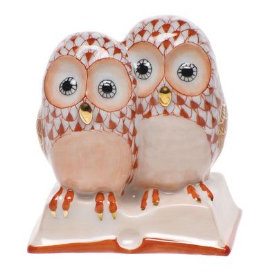 Herend Pair Of Owls On Book Figurines Herend Rust 