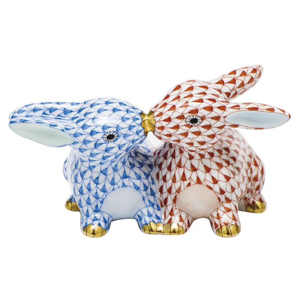 Herend Kissing Bunnies Figurines Herend Rust + Blue 