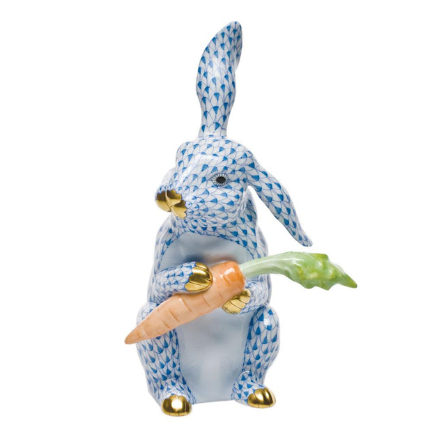 Herend Large Bunny W/Carrot Figurines Herend Blue 