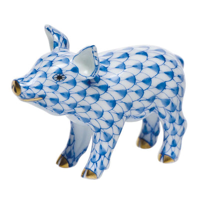 Herend Little Pig Standing Figurines Herend Blue 