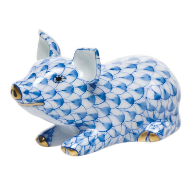 Herend Little Pig Lying Figurines Herend Blue 