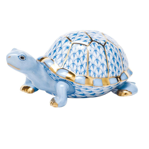 Herend Small Box Turtle Figurines Herend Blue 