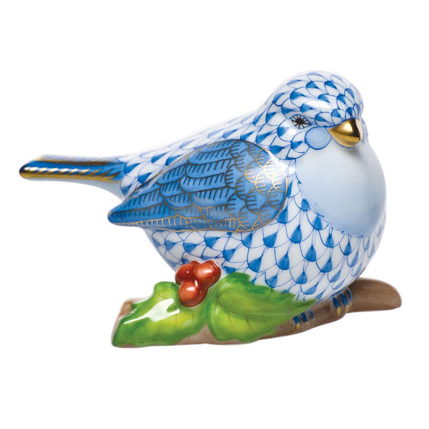 Herend Little Bird On Holly Figurines Herend Blue 