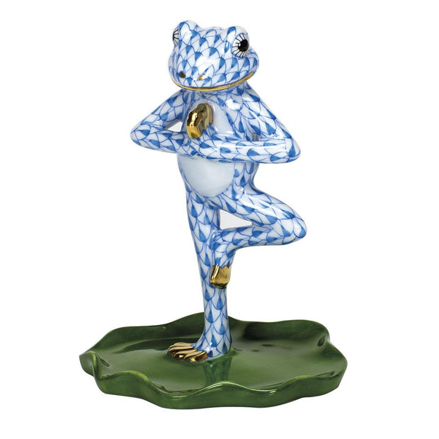 Herend Yoga Frog In Tree Pose Figurines Herend Blue 