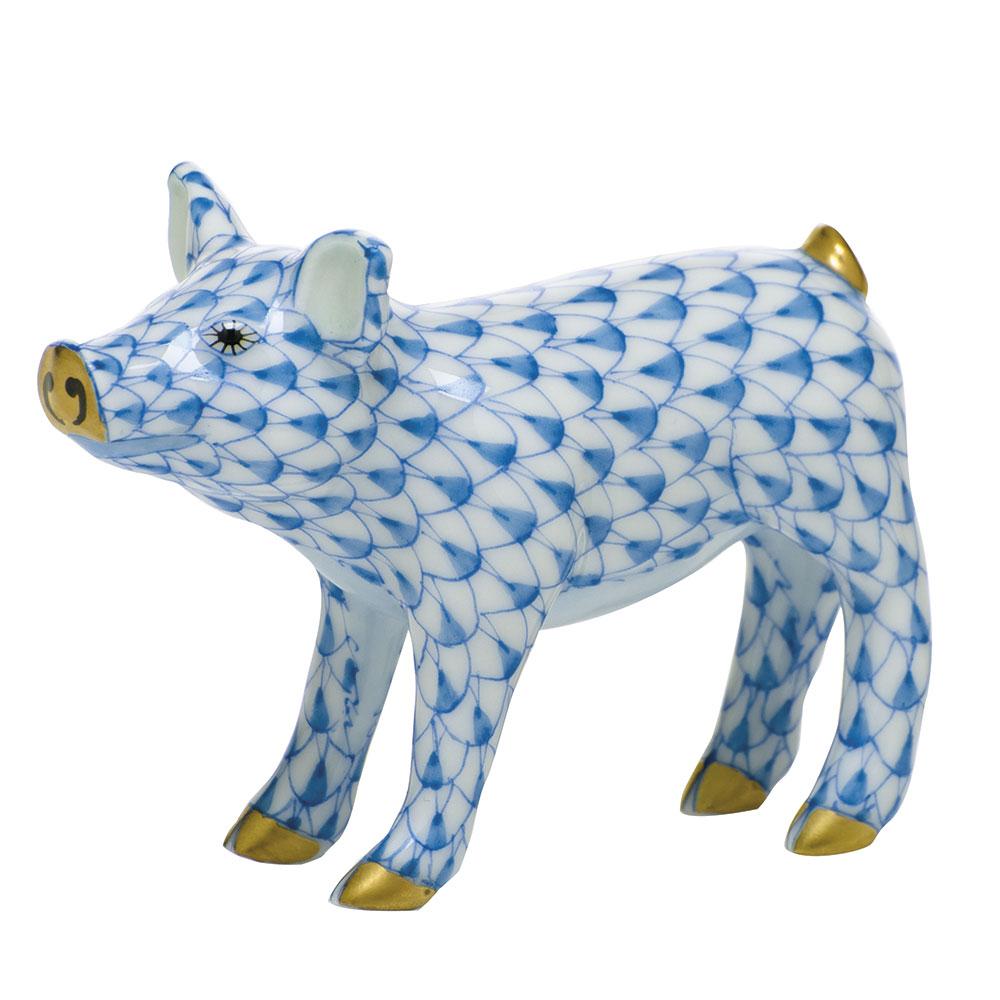 Herend Smiling Pig Figurines Herend Blue 