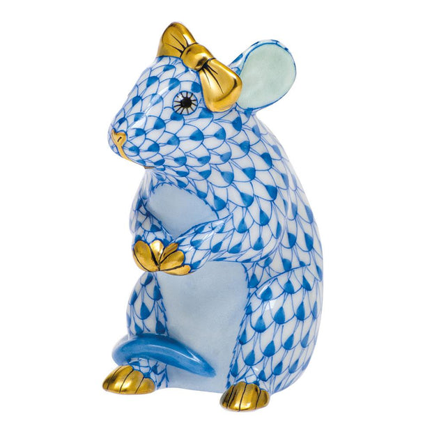 Herend Mouse With Bow Figurines Herend Blue 
