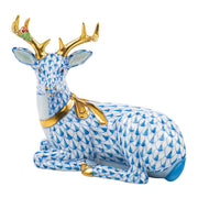 Herend Lying Christmas Deer Figurines Herend Blue 