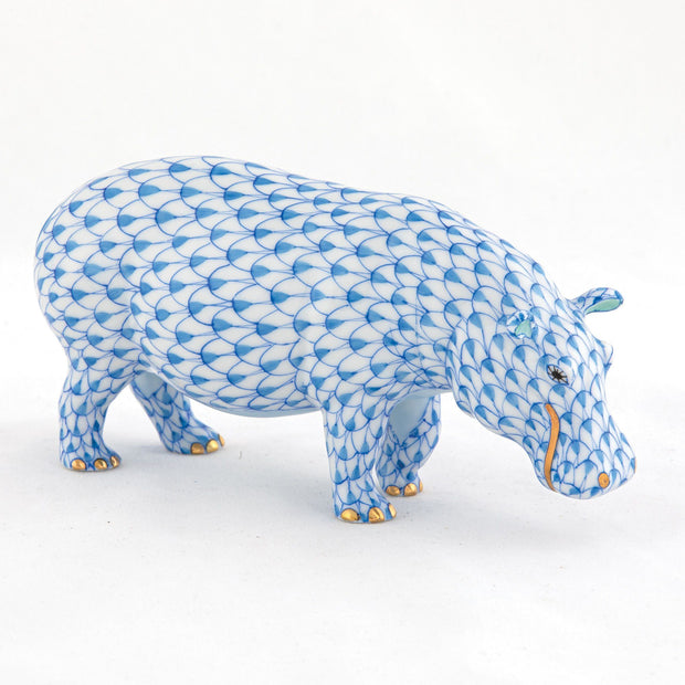 Herend Medium Hippopotamus Figurines Herend Blue 