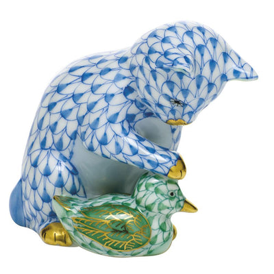 Herend Kitten And Duckling Figurines Herend Blue + Green 