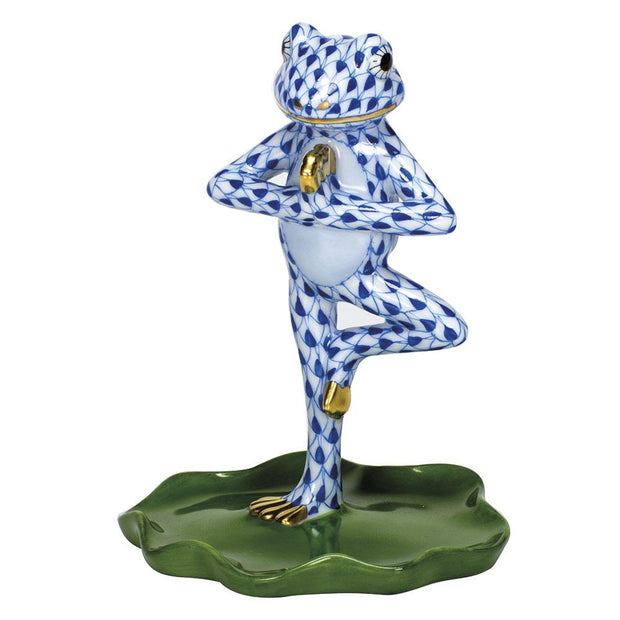 Herend Yoga Frog In Tree Pose Figurines Herend Sapphire 