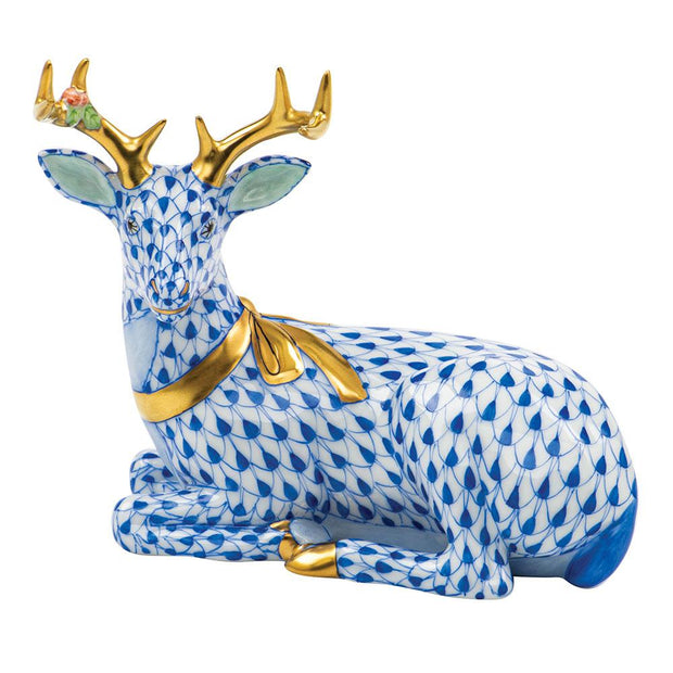 Herend Lying Christmas Deer Figurines Herend Sapphire 