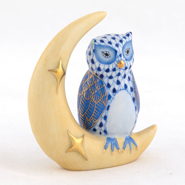 Herend Owl With Crescent Moon Figurines Herend Sapphire 