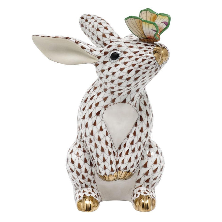 Herend Bunny W/Butterfly Figurines Herend Chocolate 