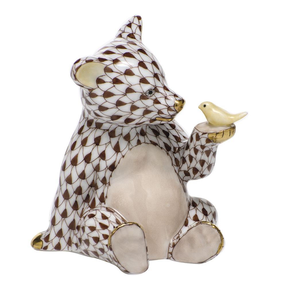 Herend Bear W/Bird Figurines Herend Chocolate 