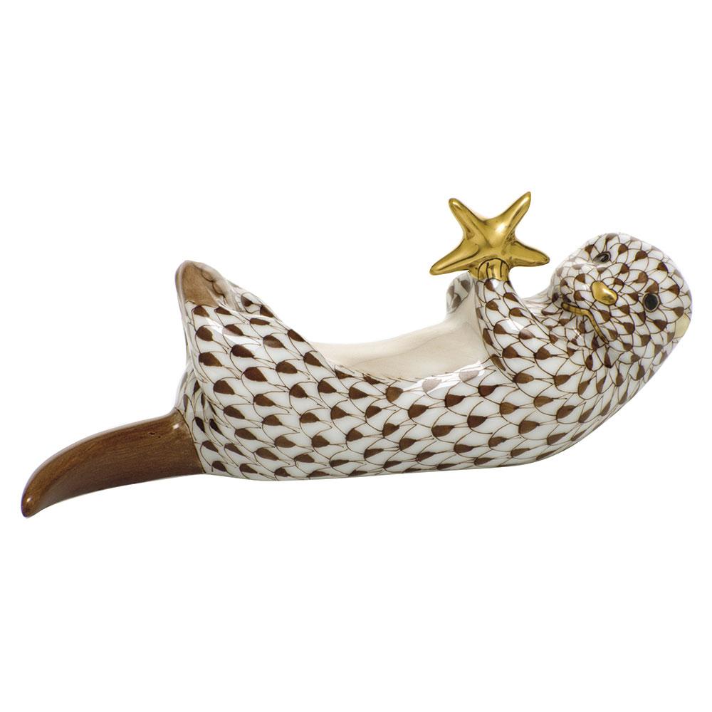 Herend Sea Otter With Starfish Figurines Herend Chocolate 