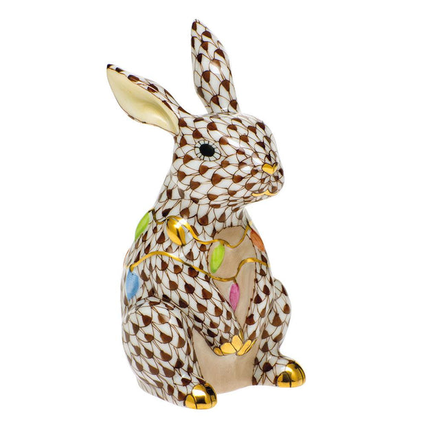 Herend Bunny With Christmas Lights Figurines Herend Chocolate 