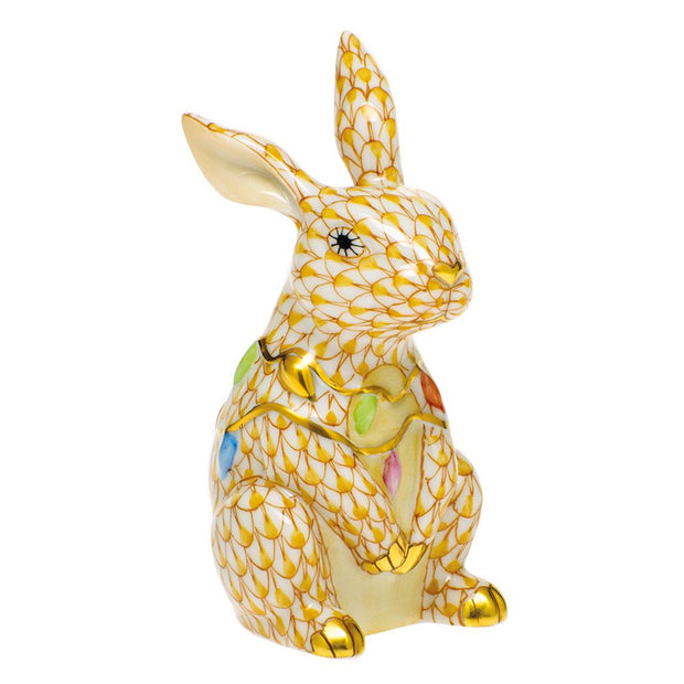 Herend Bunny With Christmas Lights Figurines Herend Butterscotch 