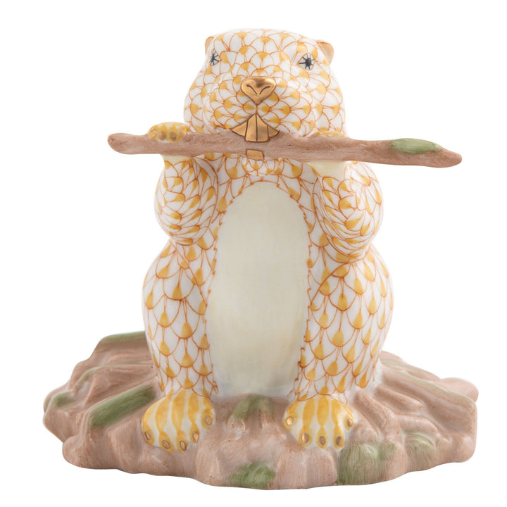 Herend Beaver On Dam Figurines Herend Butterscotch 