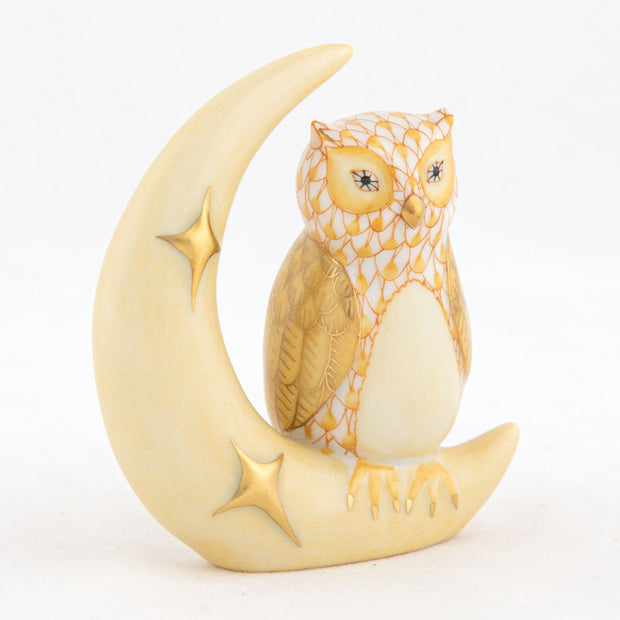 Herend Owl With Crescent Moon Figurines Herend Butterscotch 