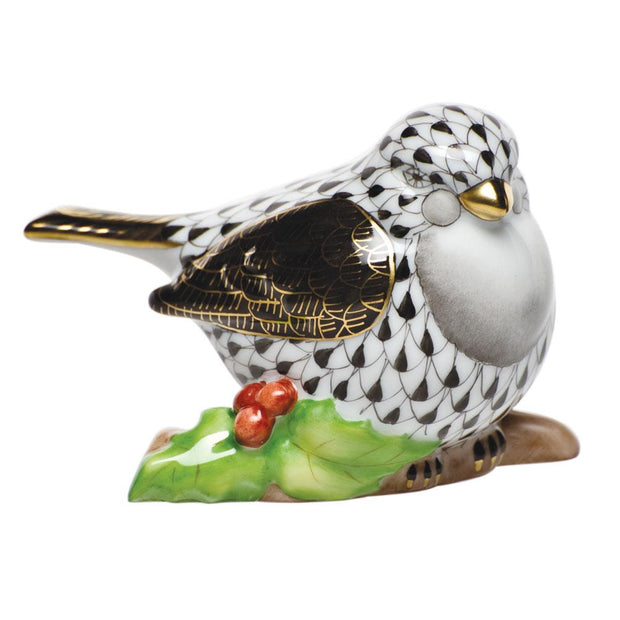 Herend Little Bird On Holly Figurines Herend Black 