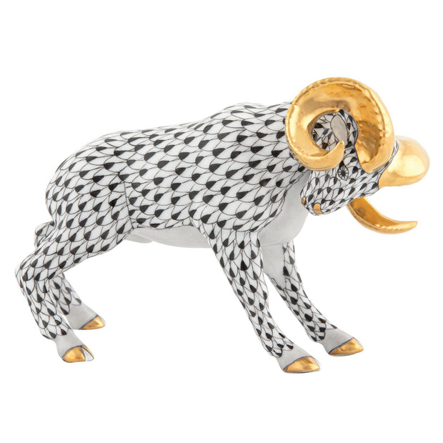 Herend Charging Ram Figurines Herend Black 