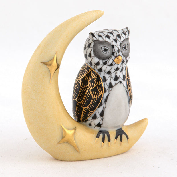 Herend Owl With Crescent Moon Figurines Herend Black 
