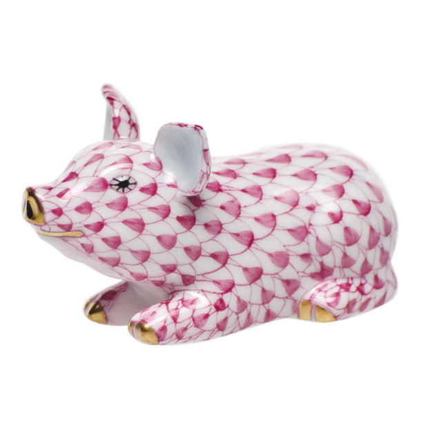Herend Little Pig Lying Figurines Herend Raspberry (Pink) 