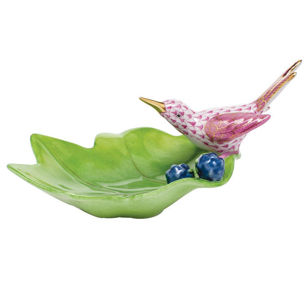 Herend Hummingbird On Leaf Figurines Herend Raspberry (Pink) 
