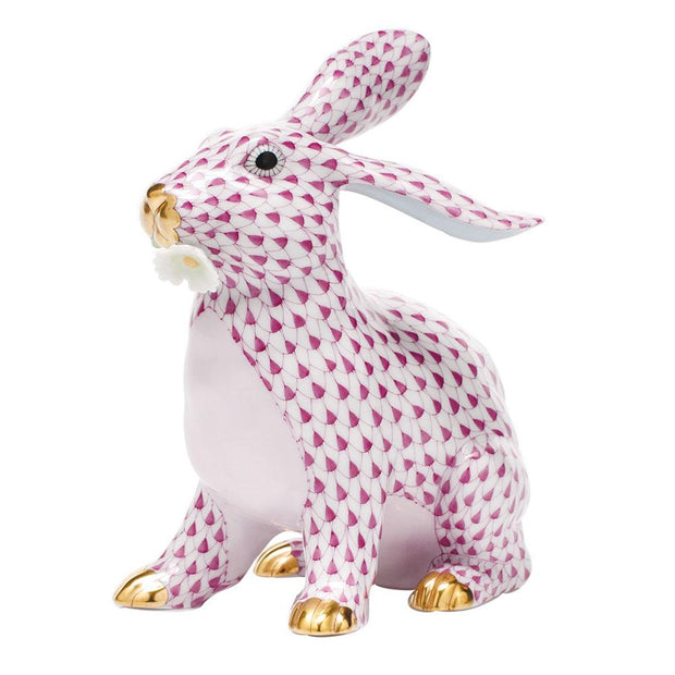 Herend Bunny W/Daisy Figurines Herend Raspberry (Pink) 