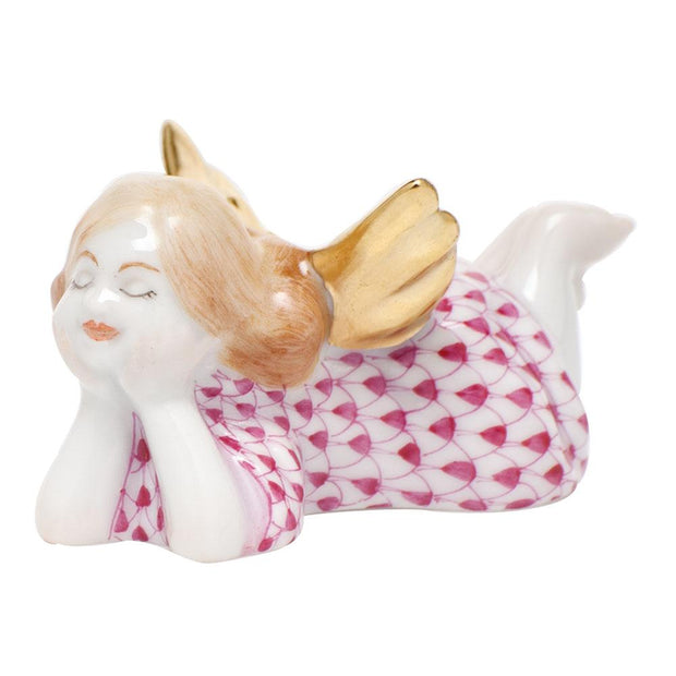 Herend Tranquility - Lying Angel Figurines Herend Raspberry (Pink) 