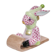 Herend Sledding Bunny Figurines Herend Raspberry (Pink) 