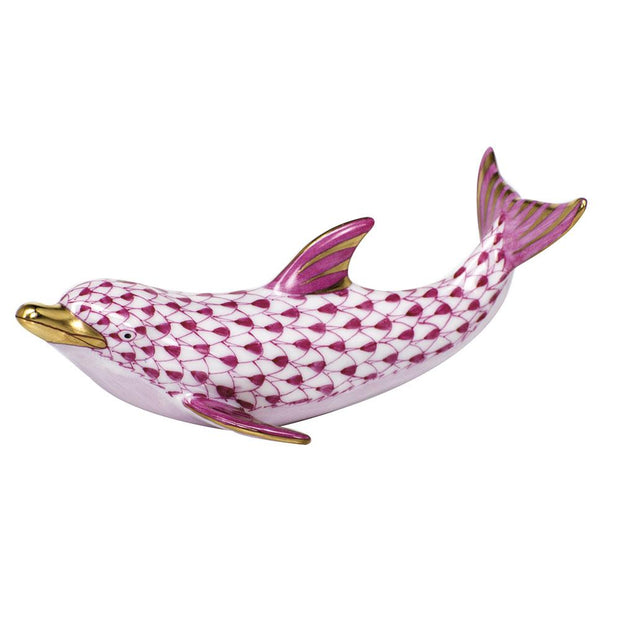 Herend Playful Dolphin Figurines Herend Raspberry (Pink) 