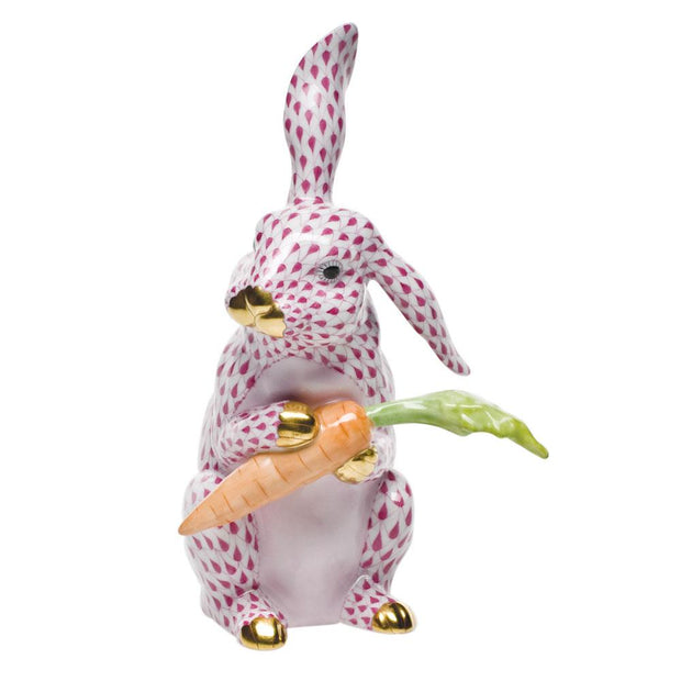 Herend Large Bunny W/Carrot Figurines Herend Raspberry (Pink) 