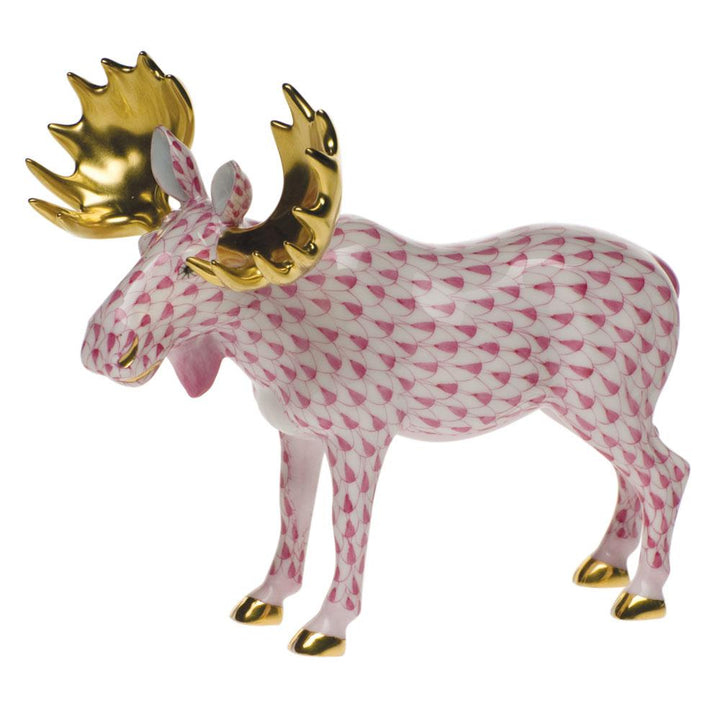Herend Standing Moose Figurines Herend Raspberry (Pink) 