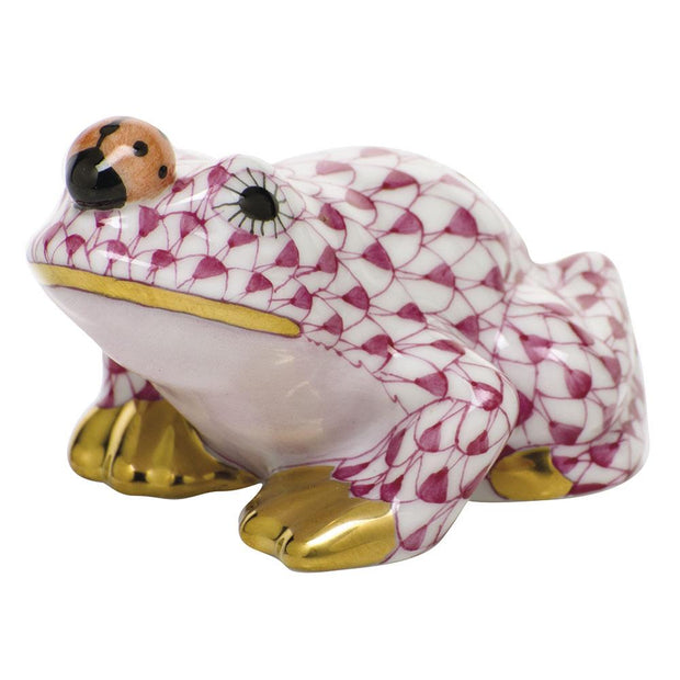 Herend Frog With Ladybug Figurines Herend Raspberry (Pink) 