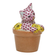 Herend Flower Pot Kitty Figurines Herend Raspberry (Pink) 