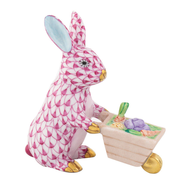 Herend Wheelbarrow Bunny Figurines Herend Raspberry (Pink) 