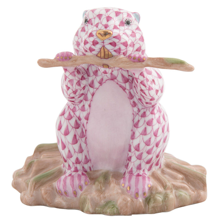 Herend Beaver On Dam Figurines Herend Raspberry (Pink) 