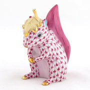 Herend Squirrel With Leaf Figurines Herend Raspberry (Pink) 