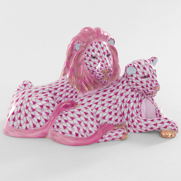 Herend Lion And Lioness Figurines Herend Raspberry (Pink) 