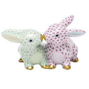 Herend Kissing Bunnies Figurines Herend Raspberry (Pink) + Lime Green 