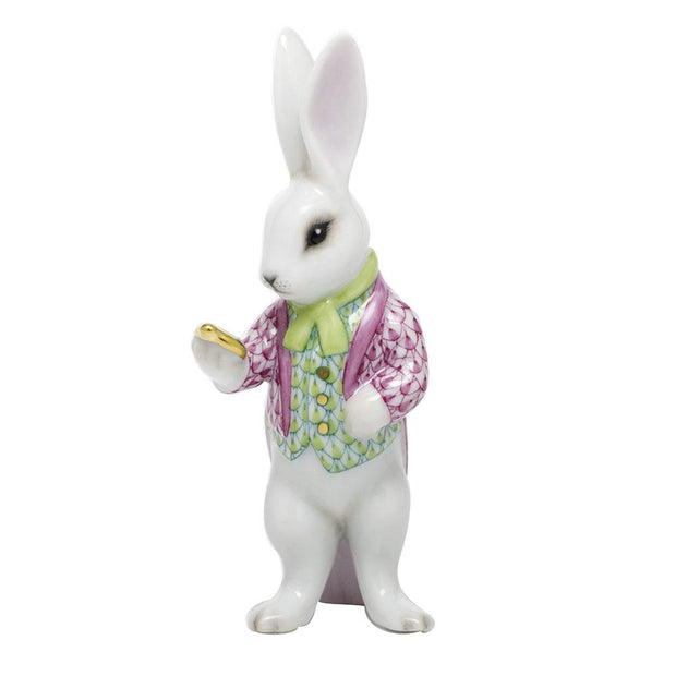 Herend White Rabbit Figurines Herend Raspberry (Pink) + Lime Green 