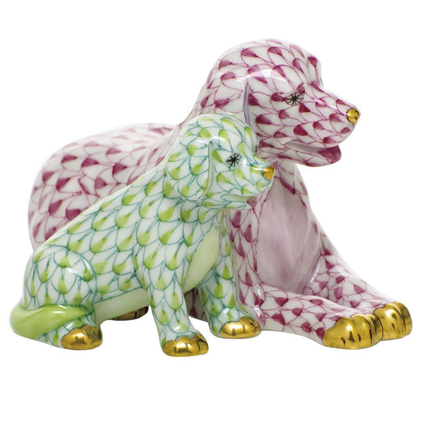 Herend Mommy And Me Figurines Herend Raspberry (Pink) & Lime Green 